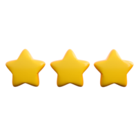 3d three stars icon. Review, feedback, customer rating and satisfaction concept. High quality isolated 3d render png