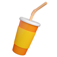 3d paper or plastic glass with striped tube.  Fast food or cinema snack concept. High quality isolated 3d render png