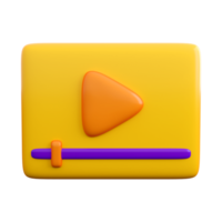 3d play video icon with scroll bar. Playing, streaming video, social media  or multimedia concept. High quality isolated 3d render png