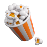 balde listrado de pipoca 3d. lanche de cinema, filme, conceito de entretenimento. renderização 3d isolada de alta qualidade png