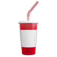 3d paper or plastic glass with striped tube.  Fast food or cinema snack concept. High quality isolated 3d render png