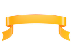 3d label ribbon. Glossy orange blank plastic banner for advertisment, promo and decoration elements. High quality isolated render png