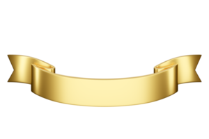 3d label ribbon. Glossy gold blank plastic banner for advertisment, promo and decoration elements. High quality isolated render png