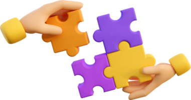 3d human hands with jigsaw puzzle pieces. Concept of business problems, partnership, development, cooperation and teamwork. 3d high quality isolated render. png