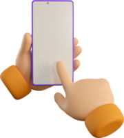 3d cartoon human hand hold smartphone isolated. Using phone concept. Realistic 3d high quality isolated render png