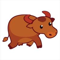 cute brown buffalo animal illustration. Suitable for illustration in children's reading books or story books about animal fairy tales. vector