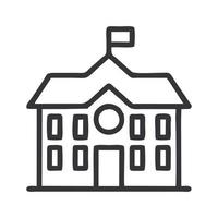 The school building icon is white. Outline school building in white background. It can also be used for coloring pages with the theme of the school building. Back to School vector