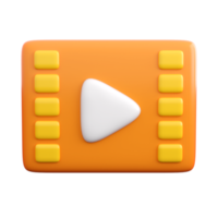 3d play video icon with cinema frame. Playing, streaming video, social media  or multimedia concept. High quality isolated 3d render png