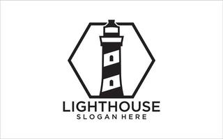 Lighthouse beacon building emblems, marine navigation lighthouse silhouettes. Beacon towers labels illustration set. Lighthouse safety emblem, silhouette monochrome tower vector