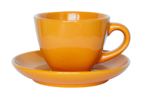 empty orange cup and saucer isolated with clipping path for mockup png