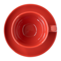 taza roja vacía y vista superior del platillo aislada con ruta de recorte para maqueta png