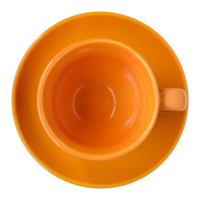 leere orange Tasse und Untertasse Draufsicht isoliert mit Beschneidungspfad für Mockup png