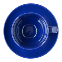 vue de dessus de tasse et soucoupe bleu foncé vide isolé avec chemin de détourage pour maquette png