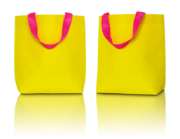 yellow shopping bag isolated with reflect floor for mockup png