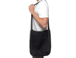 Model with Black Tote Bag on Transparent Background png