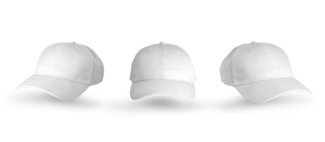 conjunto de tres gorras blancas sobre fondo transparente png