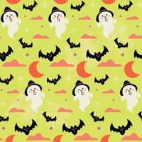 Halloween festive seamless pattern with cute ghost and bats vector