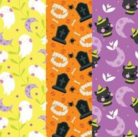 Hand drawn flat halloween patterns collection vector