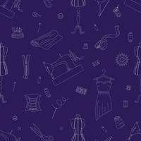 Seamless Pattern With Sewing Elements. Sewing Machines, Dresses, Buttons, Scissors, Needles vector