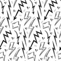 Thunder background. Lightnings vector seamless pattern in doodle style on white background