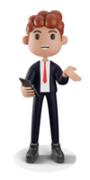 3d Businessman showing something while using mobile png