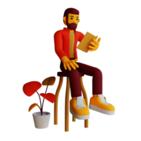 3D männliche Lesebuchillustration png