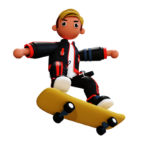 3d skateboarder karakter illlustration png