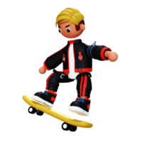 3d skateboarder character illlustration png