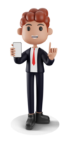 3d Businessman showing mobile screen png