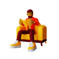 illustration de livre de lecture mâle 3d png