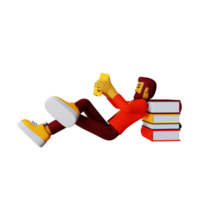 3d male reading book illustration png