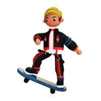 ilustração de personagem skatista 3d png