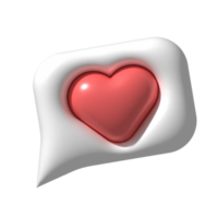 Bocadillo de diálogo de corazón 3d. icono de notificación de redes sociales de amor png