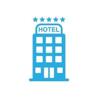 eps10 blue vector hotel abstract solid icon isolated on white background. hotel five stars filled symbol in a simple flat trendy modern style for your website design, logo, and mobile application