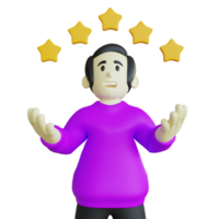 3D Character Illustration with Five Stars png