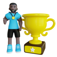 atleta ganador de la competencia 3d con trofeo png