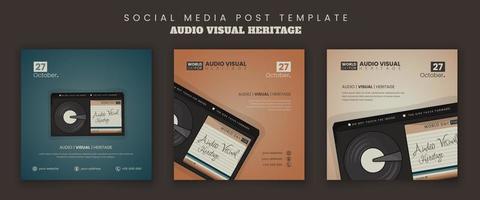 Set of social media template with old video cassette in cartoon design for audio visual heritage vector