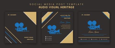 Social media post template with camera in pixel design for audio visual heritage day design vector