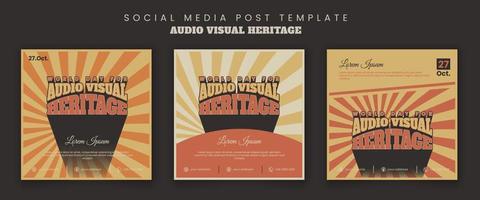 Set of social media post template with retro typography concept for audio visual heritage design vector