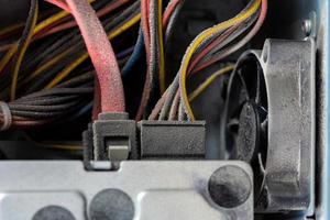 dusty pc electronic hardware closeup with selective focus and blur photo