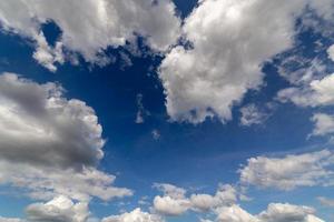Regular spring clouds on blue sky at daylight in continental europe. Close shot with wide angle lens without filter. photo