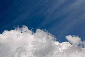 White cloud and blue sky at daylight. Close shot wit telephoto lens and polarizing filter with minimalistic composition photo