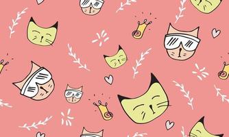 Seamless childish pattern with cute cats.Creative childish pink texture. Great for fabric, textile Vector Illustration.