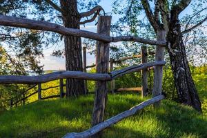 rustic view with log fence and selective focus photo
