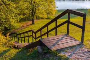 wooden stairway outdoor with selective focus photo