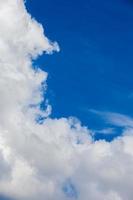 White cloud and blue sky at daylight. Close shot wit telephoto lens and polarizing filter with minimalistic composition photo