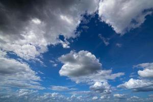 Regular spring clouds on blue sky at daylight in continental europe. Close shot with wide angle lens without filter. photo