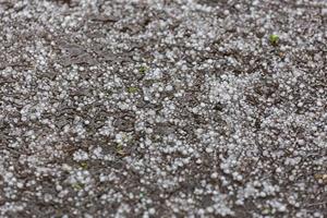White ice hail on the asphalt road surface photo