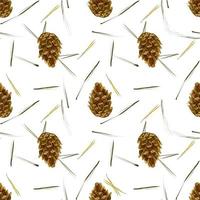 Seamless pattern with Christmas tree needles and cones photo