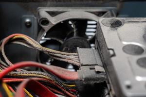 dusty pc electronic hardware closeup with selective focus photo